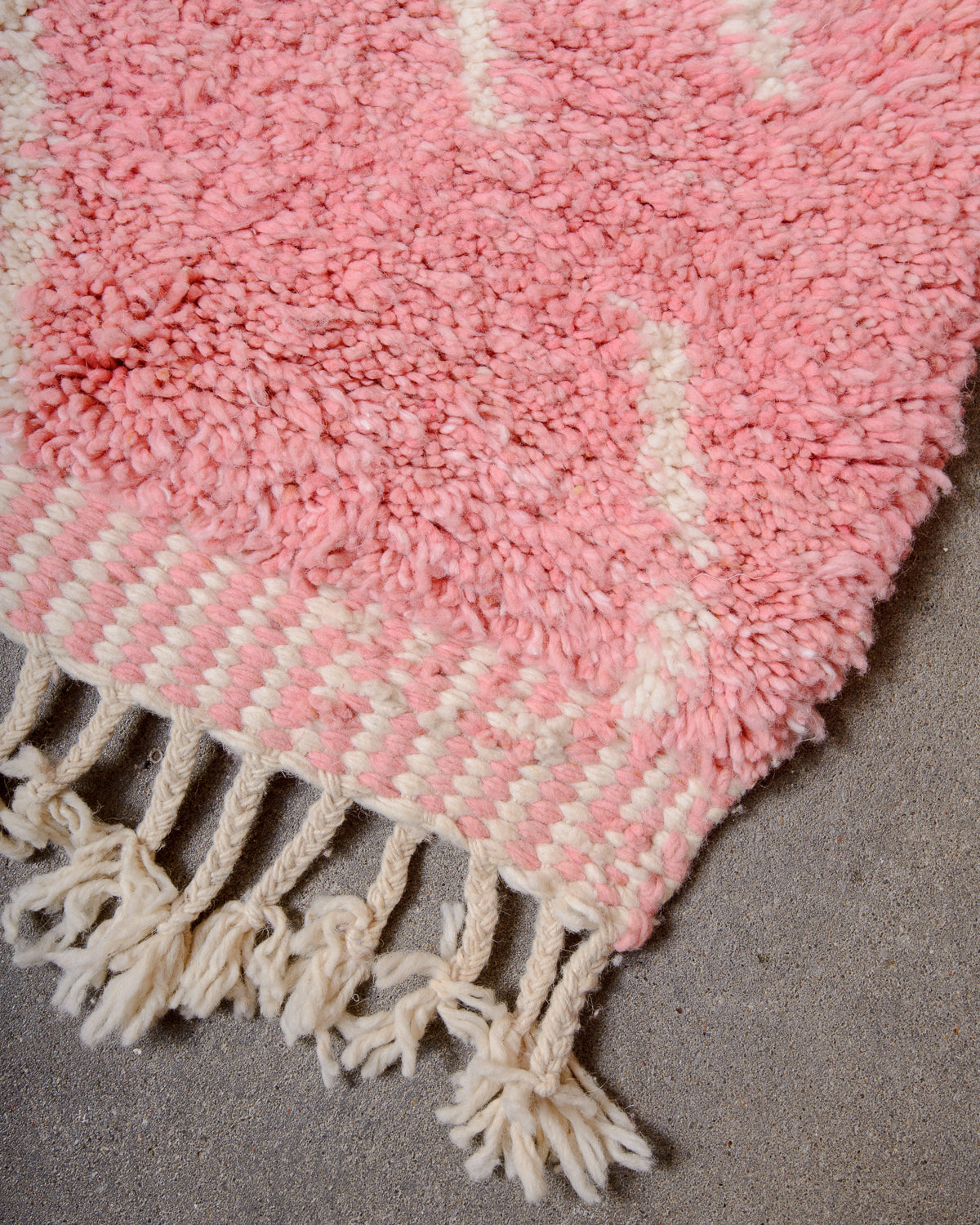 Modern, designer, handcrafted Berber rug from Morocco. Beniourain carpet with beautiful colours and patterns and fluffy wool texture.